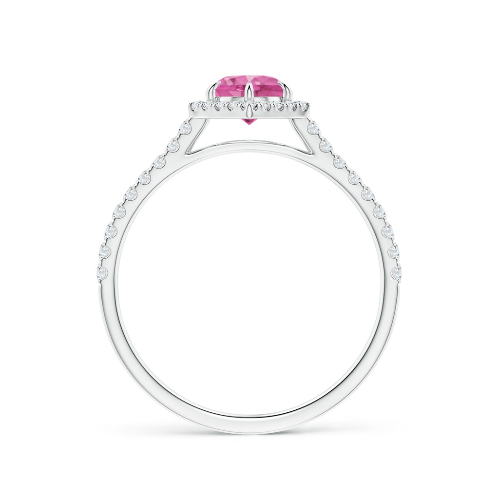 5mm AAA Round Pink Sapphire Ring with Hexagonal Diamond Halo in White Gold - side 199