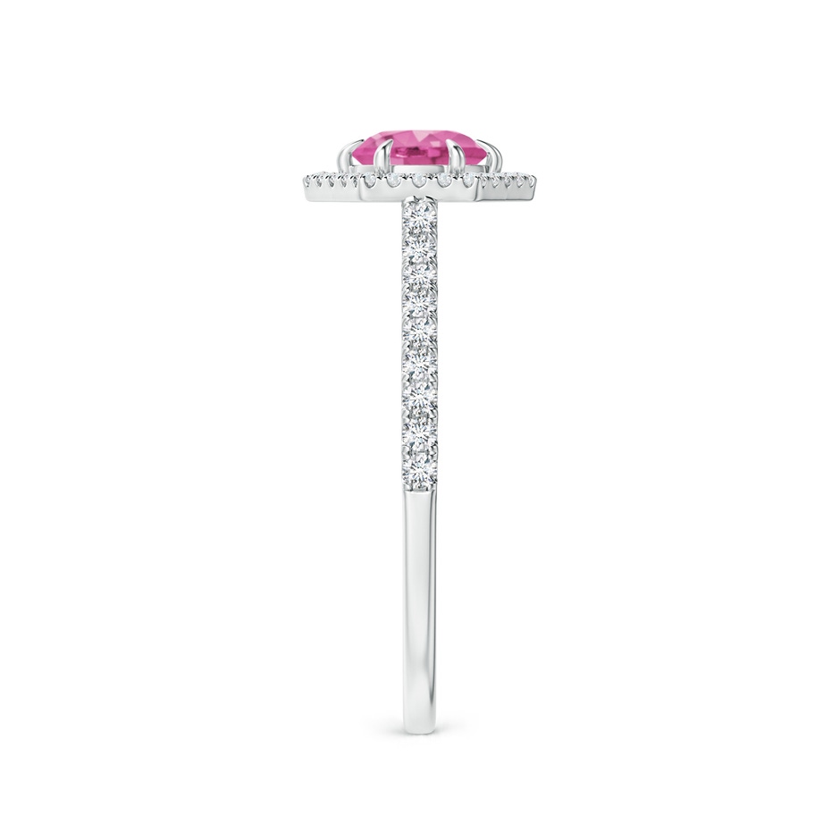 5mm AAA Round Pink Sapphire Ring with Hexagonal Diamond Halo in White Gold side 299
