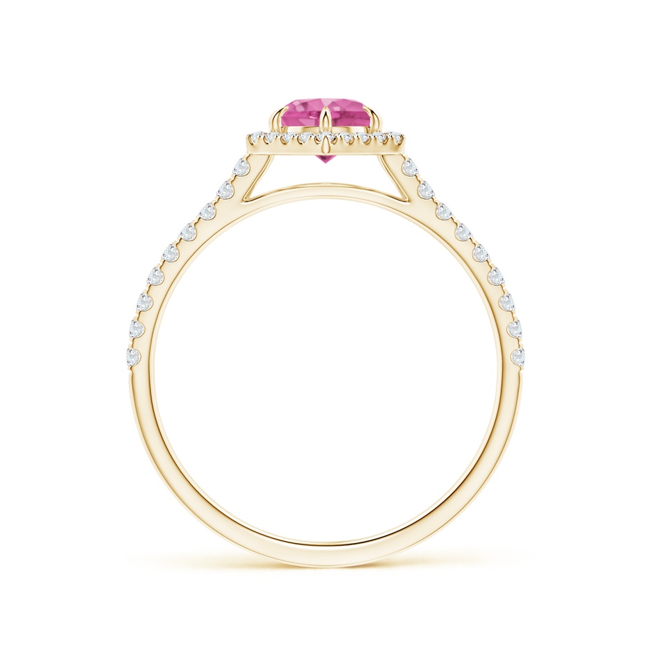 5mm AAA Round Pink Sapphire Ring with Hexagonal Diamond Halo in Yellow Gold side 1