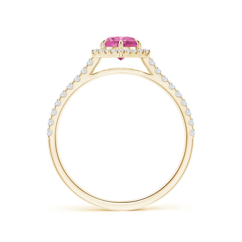 5mm AAA Round Pink Sapphire Ring with Hexagonal Diamond Halo in Yellow Gold - side 199