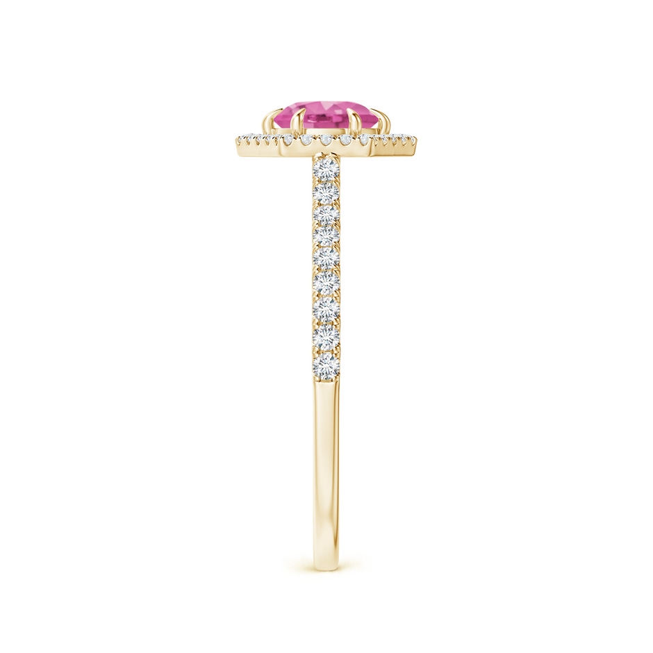 5mm AAA Round Pink Sapphire Ring with Hexagonal Diamond Halo in Yellow Gold side 2