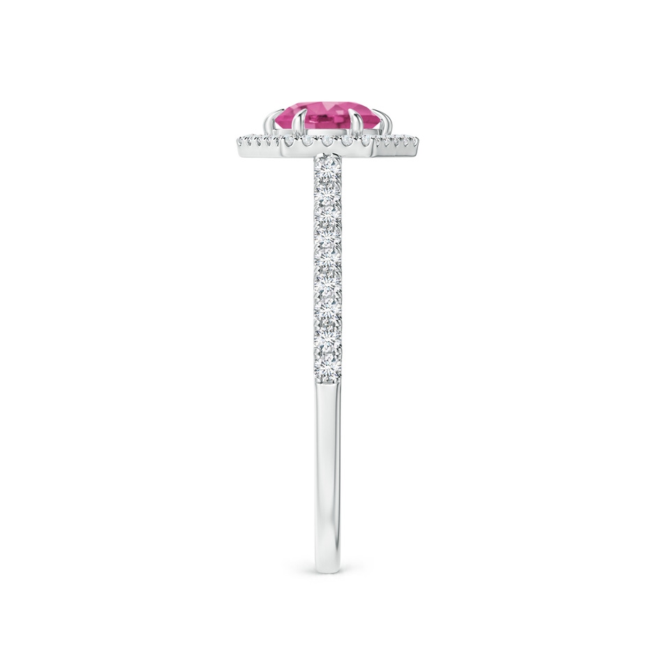 5mm AAAA Round Pink Sapphire Ring with Hexagonal Diamond Halo in White Gold side 299