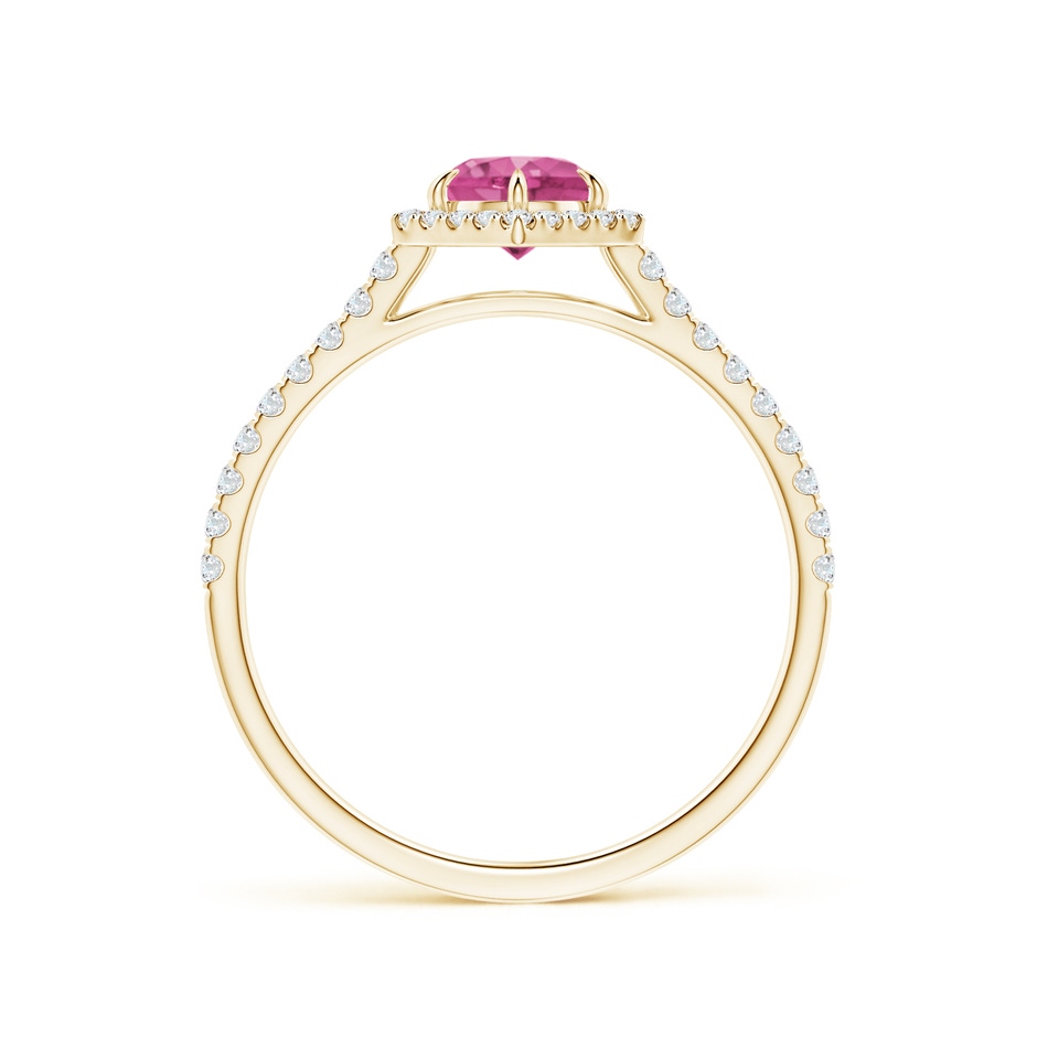 5mm AAAA Round Pink Sapphire Ring with Hexagonal Diamond Halo in Yellow Gold side 199