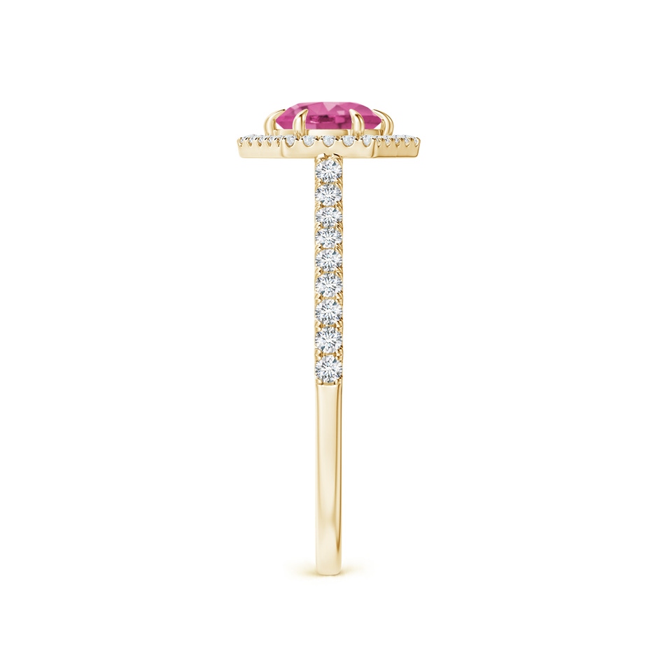 5mm AAAA Round Pink Sapphire Ring with Hexagonal Diamond Halo in Yellow Gold side 299