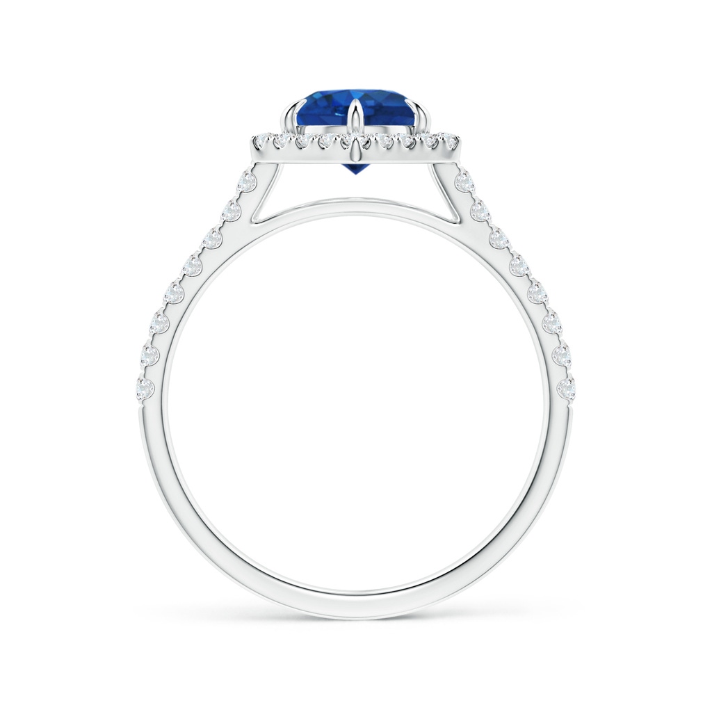 6mm AAA Round Sapphire Ring with Hexagonal Diamond Halo in White Gold Side 1