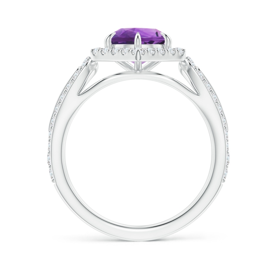 7mm AAA Amethyst Split Shank Ring with Diamond Hexagon Halo in White Gold side-1