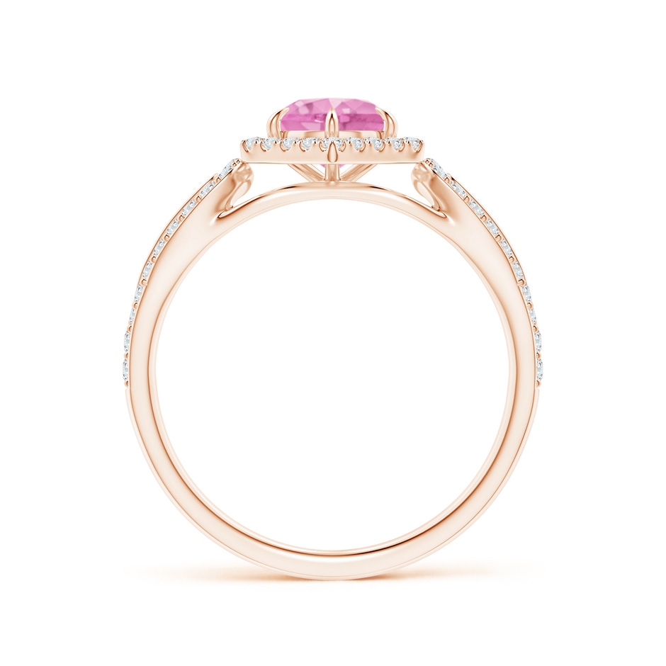 5mm A Pink Sapphire Split Shank Ring with Diamond Hexagon Halo in Rose Gold side 199