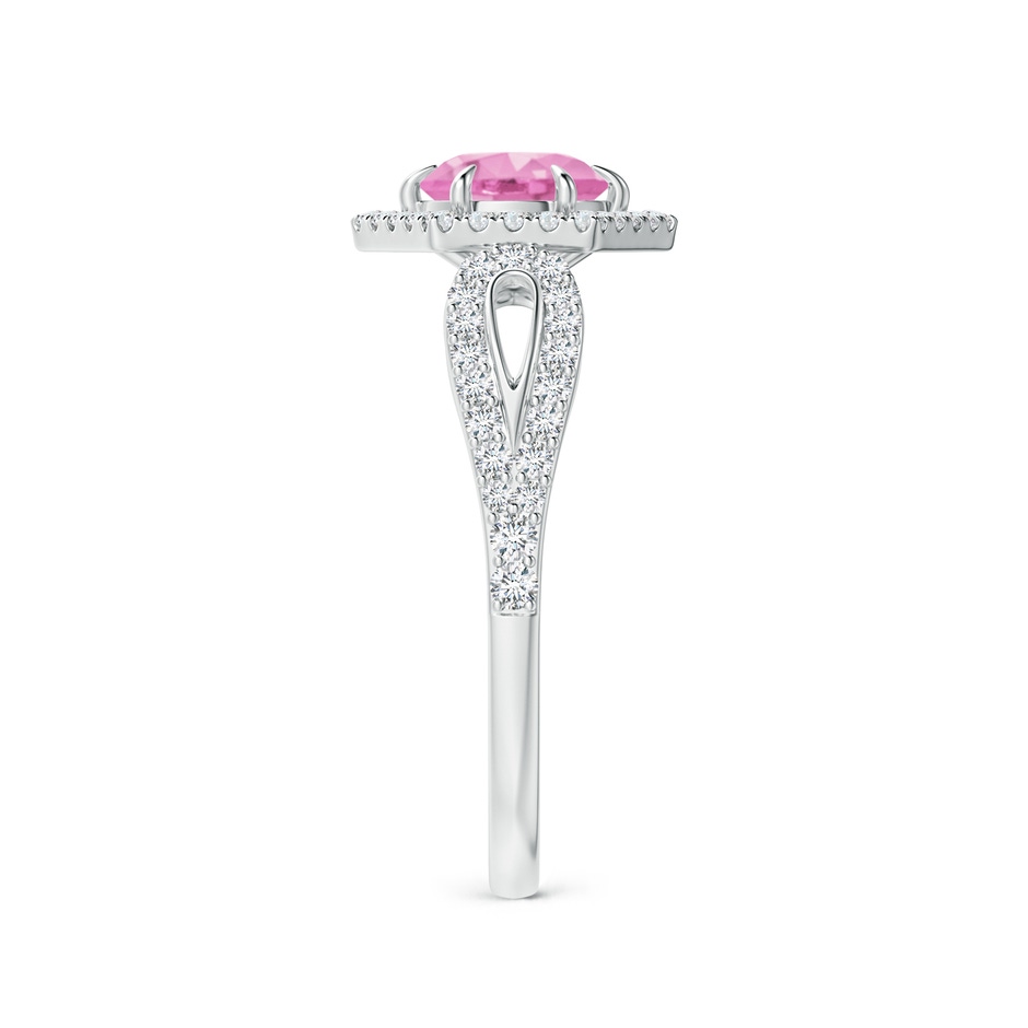 5mm A Pink Sapphire Split Shank Ring with Diamond Hexagon Halo in White Gold side 299
