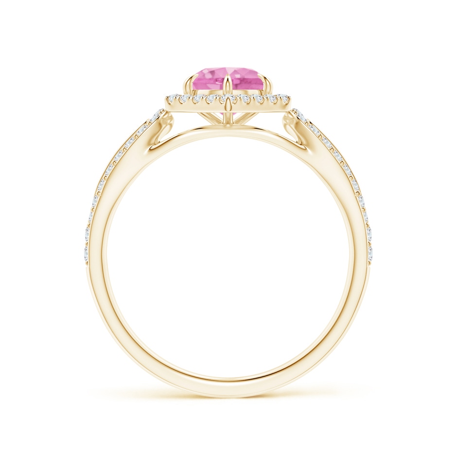 5mm A Pink Sapphire Split Shank Ring with Diamond Hexagon Halo in Yellow Gold side 199