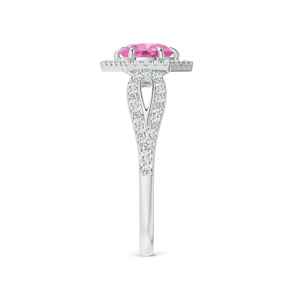 5mm AA Pink Sapphire Split Shank Ring with Diamond Hexagon Halo in P950 Platinum side 299