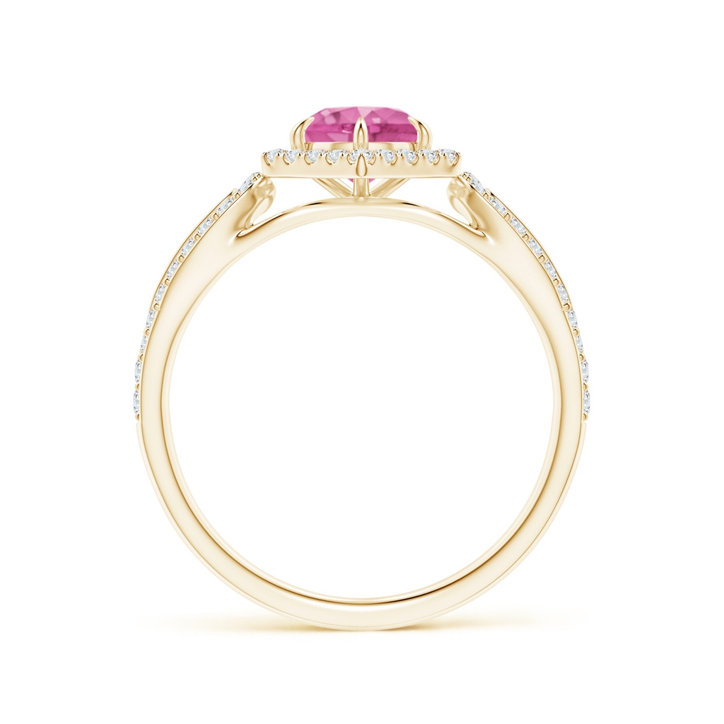 5mm AAA Pink Sapphire Split Shank Ring with Diamond Hexagon Halo in 18K Yellow Gold - side 199
