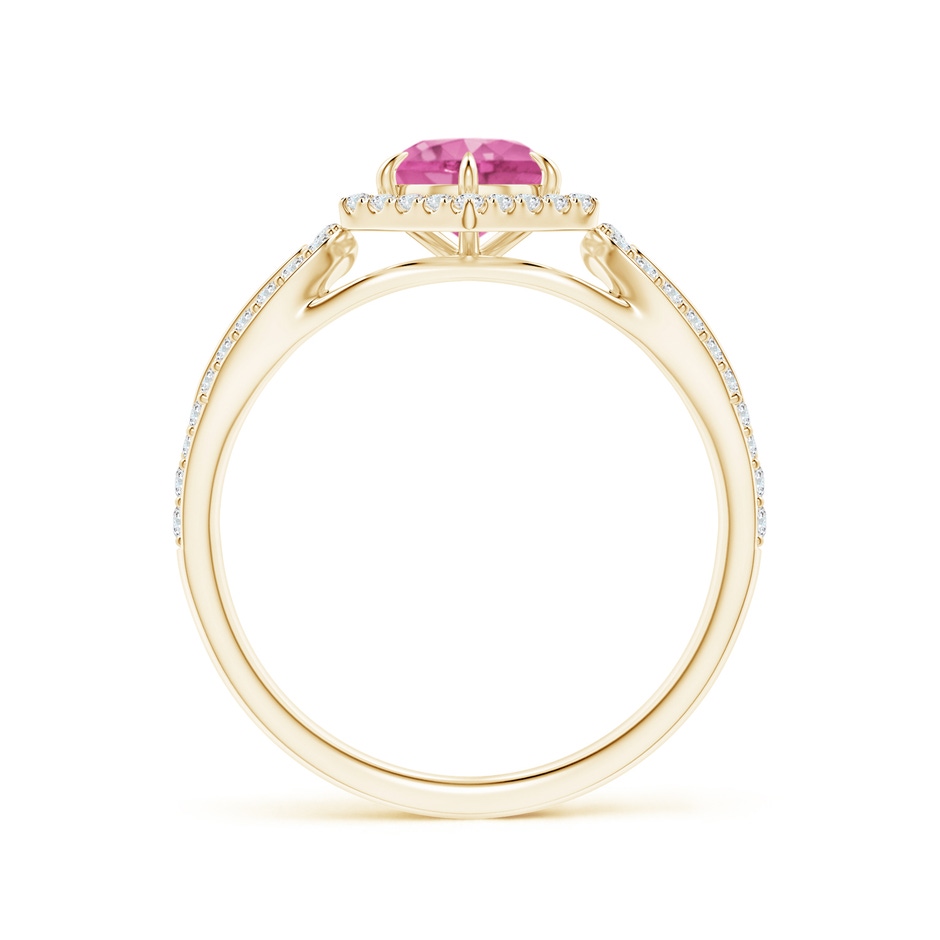 5mm AAA Pink Sapphire Split Shank Ring with Diamond Hexagon Halo in Yellow Gold side-1