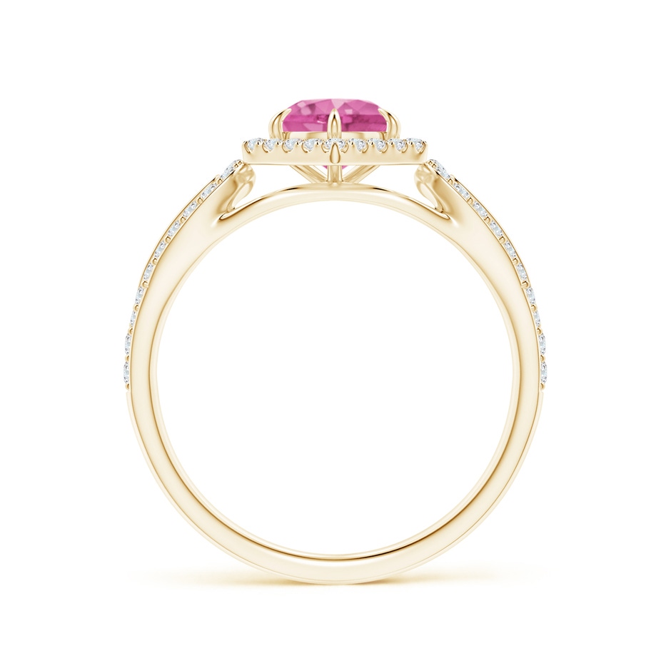 5mm AAA Pink Sapphire Split Shank Ring with Diamond Hexagon Halo in Yellow Gold side 199