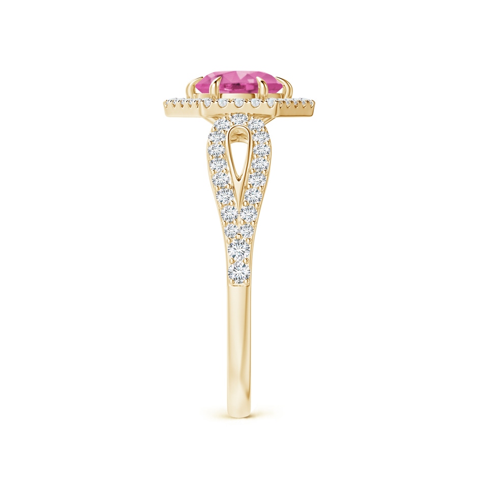 5mm AAA Pink Sapphire Split Shank Ring with Diamond Hexagon Halo in Yellow Gold side-2