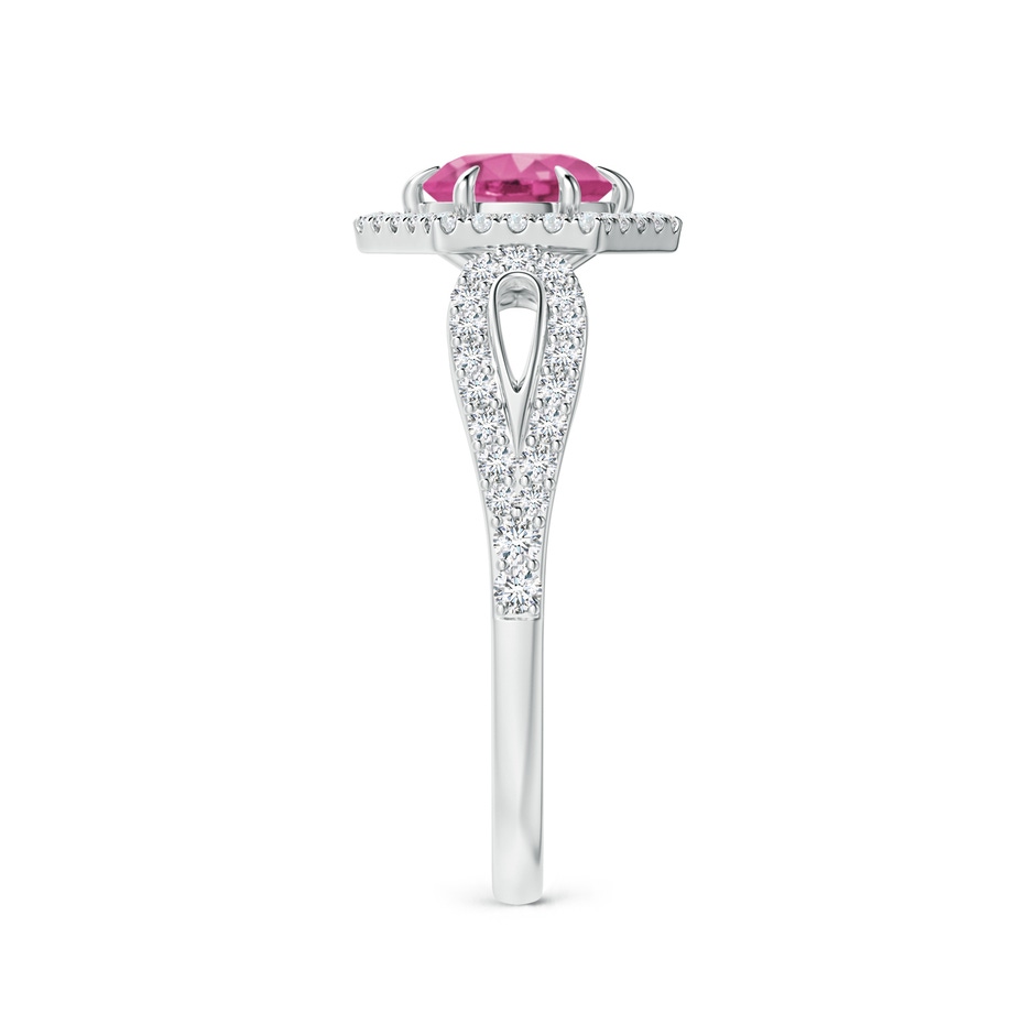 5mm AAAA Pink Sapphire Split Shank Ring with Diamond Hexagon Halo in 18K White Gold side 299