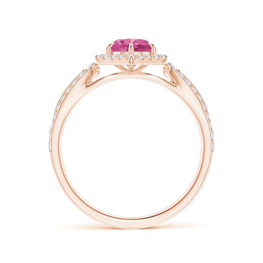 5mm AAAA Pink Sapphire Split Shank Ring with Diamond Hexagon Halo in Rose Gold - side 199