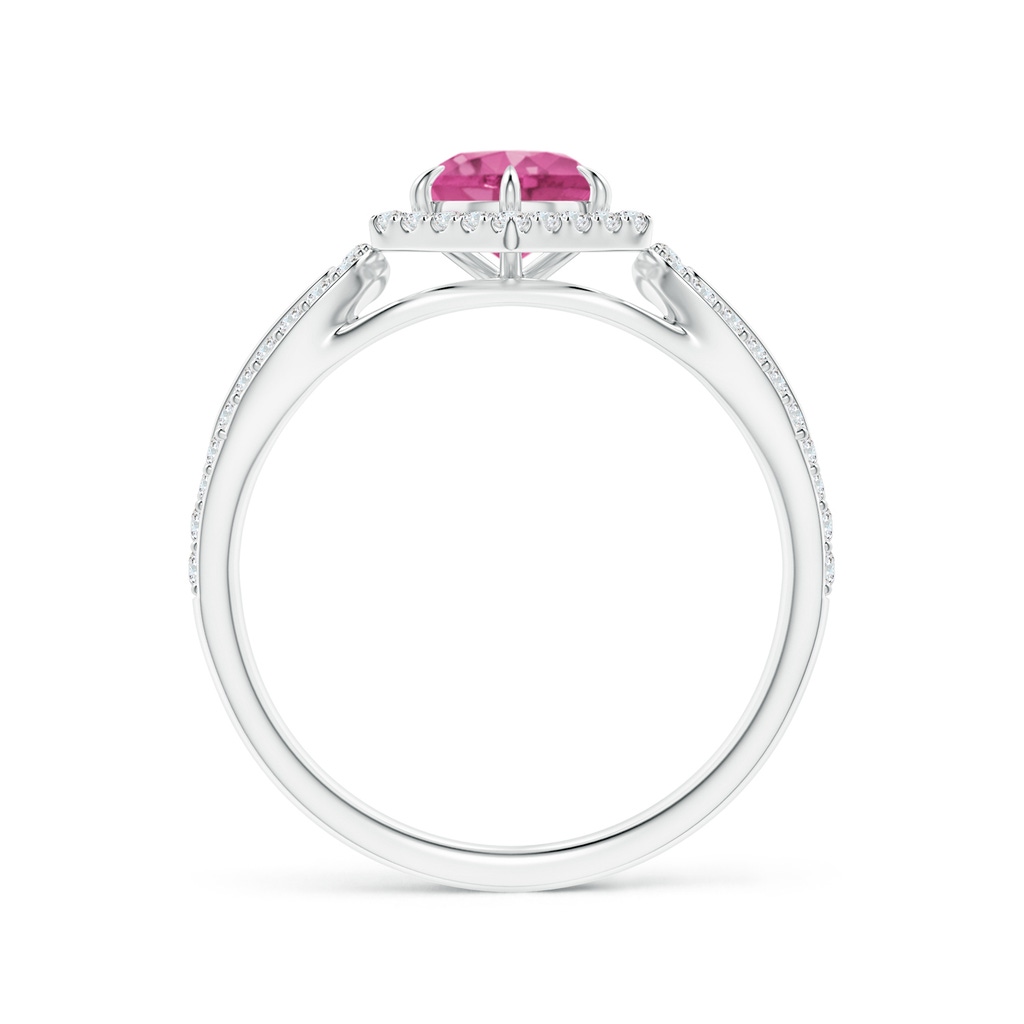 5mm AAAA Pink Sapphire Split Shank Ring with Diamond Hexagon Halo in White Gold Side-1