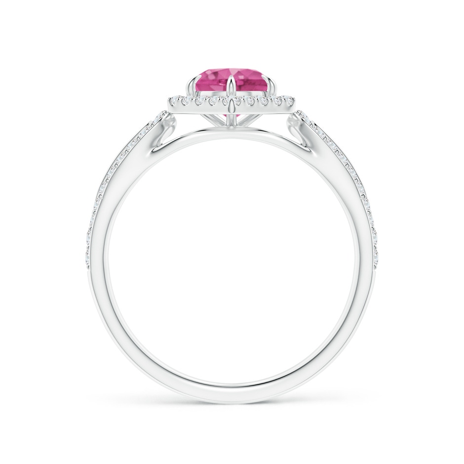 5mm AAAA Pink Sapphire Split Shank Ring with Diamond Hexagon Halo in White Gold side-1