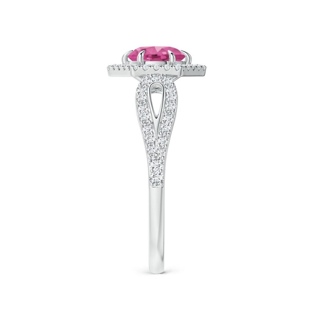 5mm AAAA Pink Sapphire Split Shank Ring with Diamond Hexagon Halo in White Gold Side-2