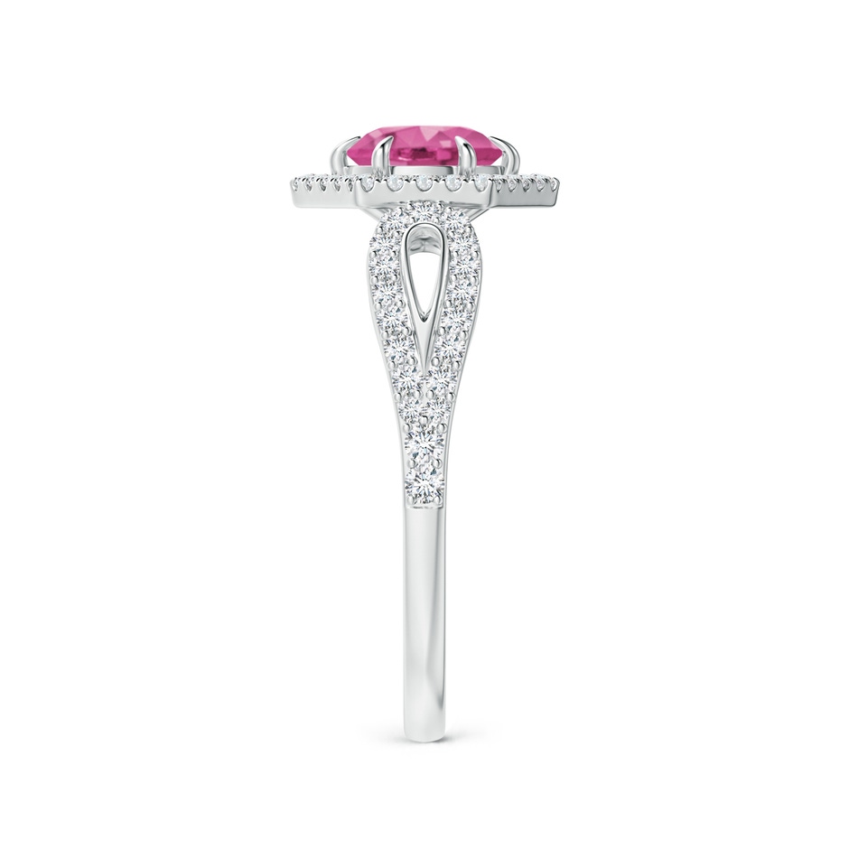 5mm AAAA Pink Sapphire Split Shank Ring with Diamond Hexagon Halo in White Gold side-2