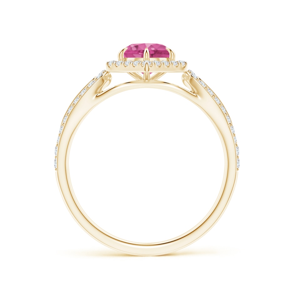 5mm AAAA Pink Sapphire Split Shank Ring with Diamond Hexagon Halo in Yellow Gold side 199