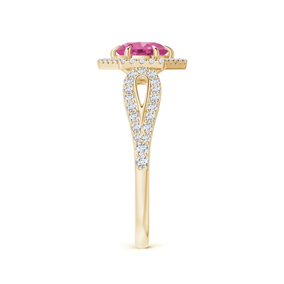 5mm AAAA Pink Sapphire Split Shank Ring with Diamond Hexagon Halo in Yellow Gold side 299