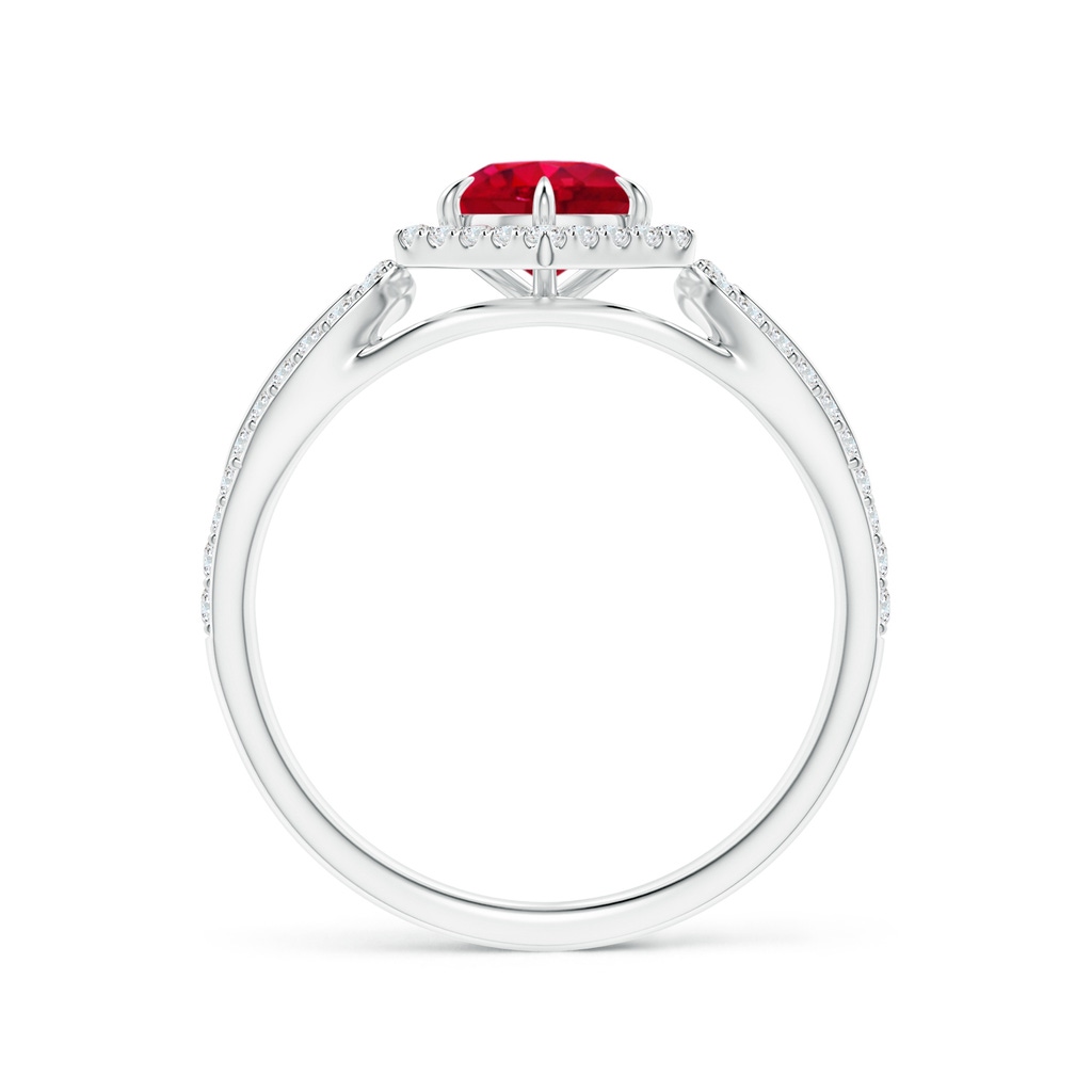 5mm AAA Ruby Split Shank Ring with Diamond Hexagon Halo in White Gold Side-1