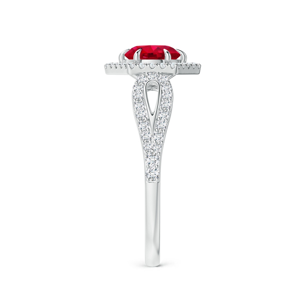 5mm AAA Ruby Split Shank Ring with Diamond Hexagon Halo in White Gold Side-2