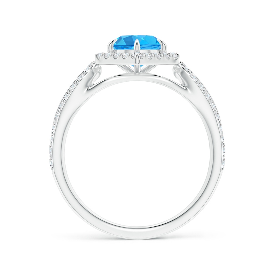 6mm AAA Swiss Blue Topaz Split Shank Ring with Diamond Hexagon Halo in White Gold side 1