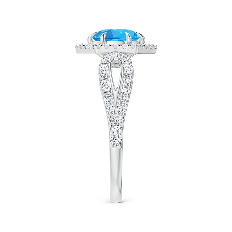 6mm AAA Swiss Blue Topaz Split Shank Ring with Diamond Hexagon Halo in White Gold side 2