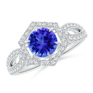 6mm AAA Tanzanite Split Shank Ring with Diamond Hexagon Halo in White Gold