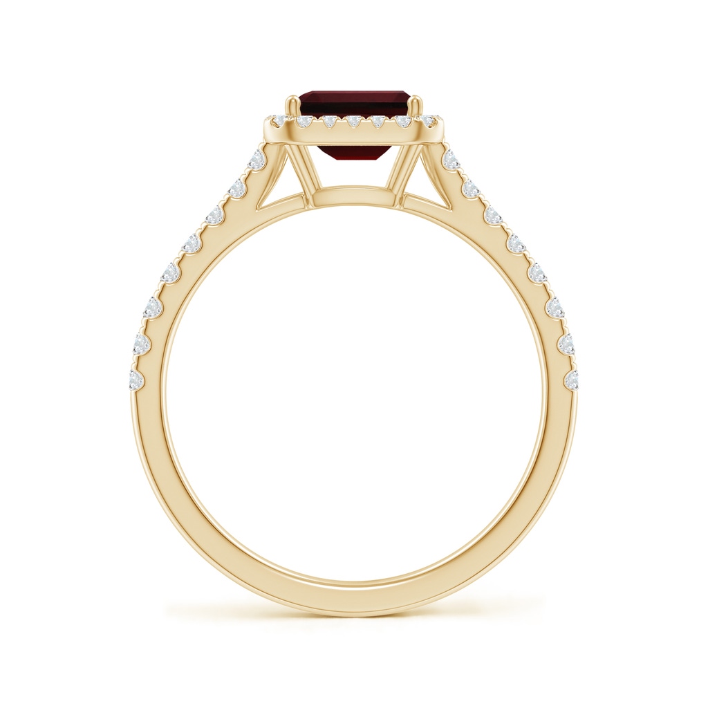 6x4mm AAA East West Emerald-Cut Garnet Halo Ring in Yellow Gold Side-1