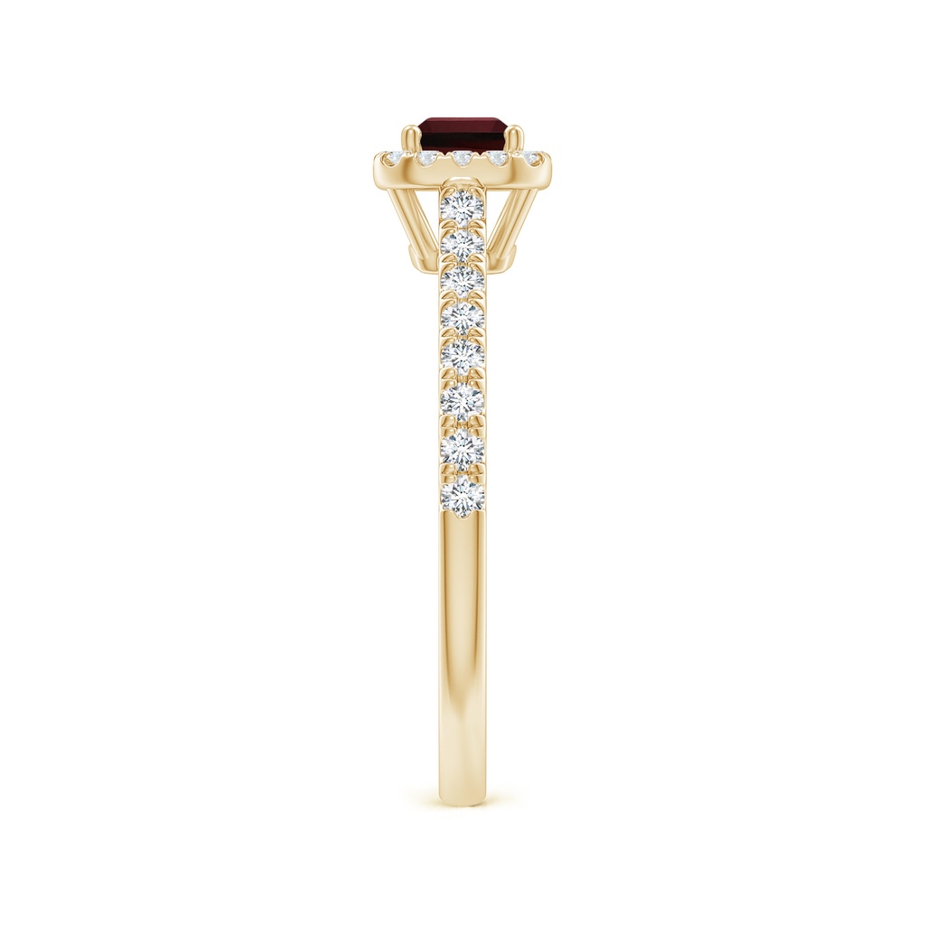 6x4mm AAA East West Emerald-Cut Garnet Halo Ring in Yellow Gold Side-2