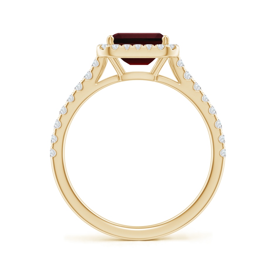 7x5mm AAA East West Emerald-Cut Garnet Halo Ring in Yellow Gold side-1