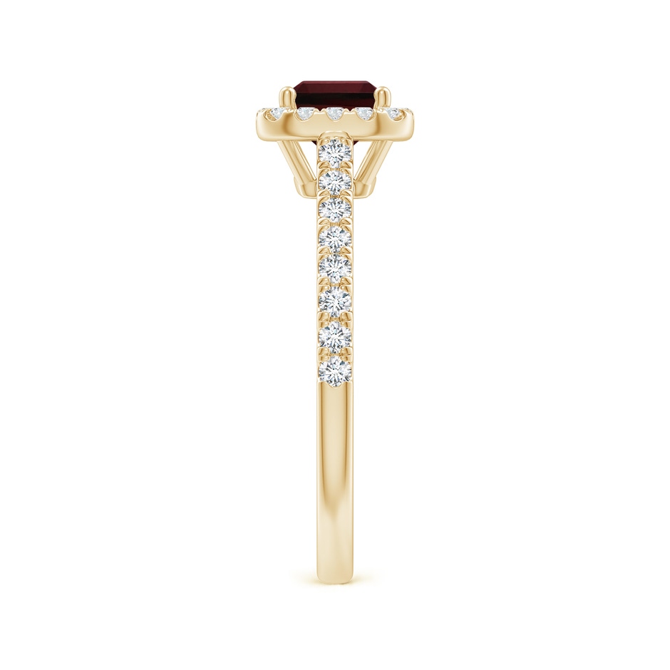 7x5mm AAA East West Emerald-Cut Garnet Halo Ring in Yellow Gold side-2