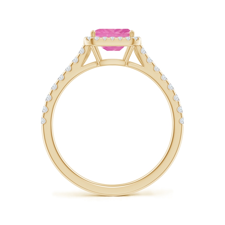 6x4mm A East West Emerald-Cut Pink Sapphire Halo Ring in Yellow Gold side-1