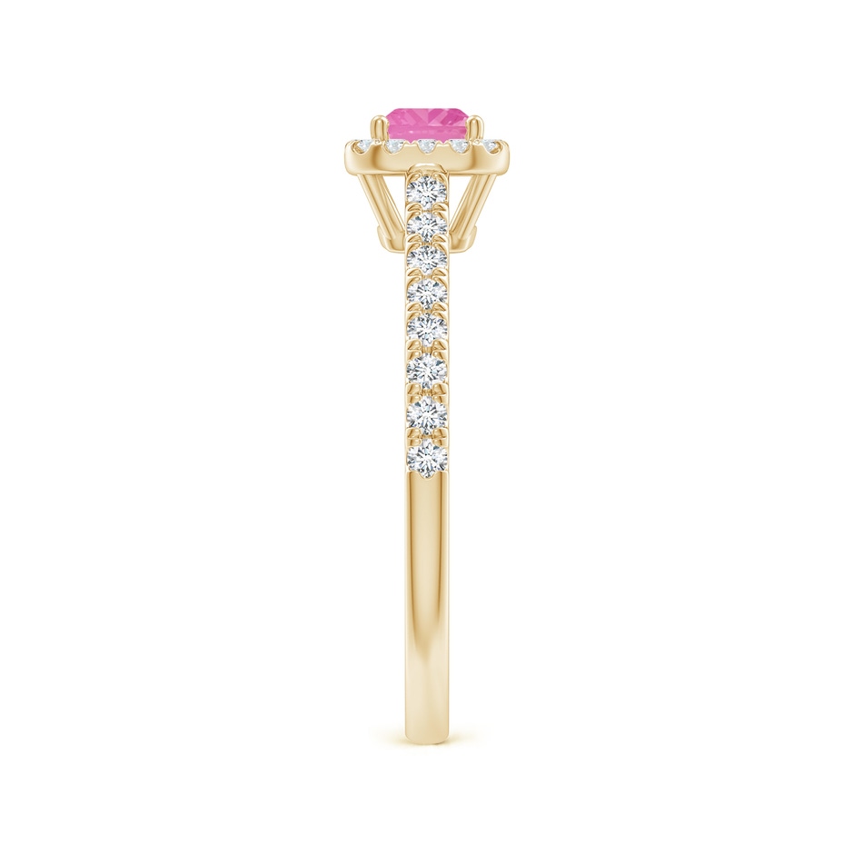 6x4mm A East West Emerald-Cut Pink Sapphire Halo Ring in Yellow Gold side-2