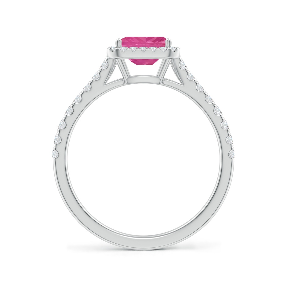 6x4mm AAA East West Emerald-Cut Pink Sapphire Halo Ring in White Gold side-1