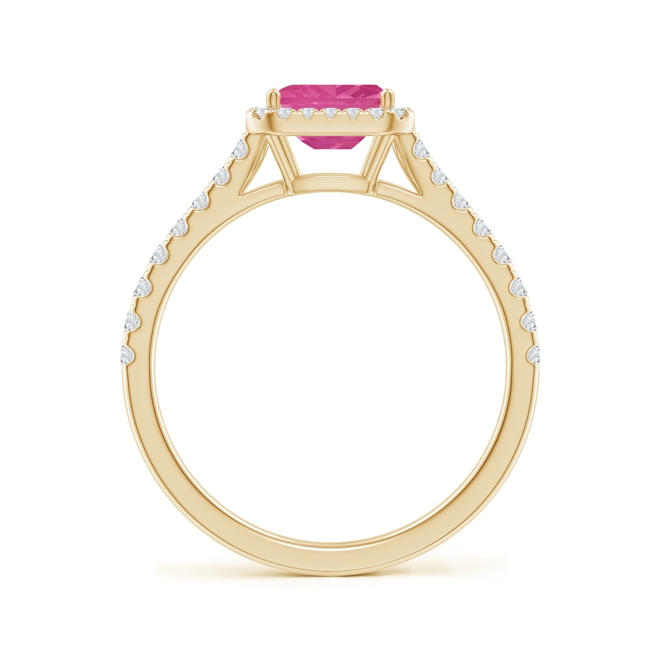 6x4mm AAA East West Emerald-Cut Pink Sapphire Halo Ring in Yellow Gold side-1