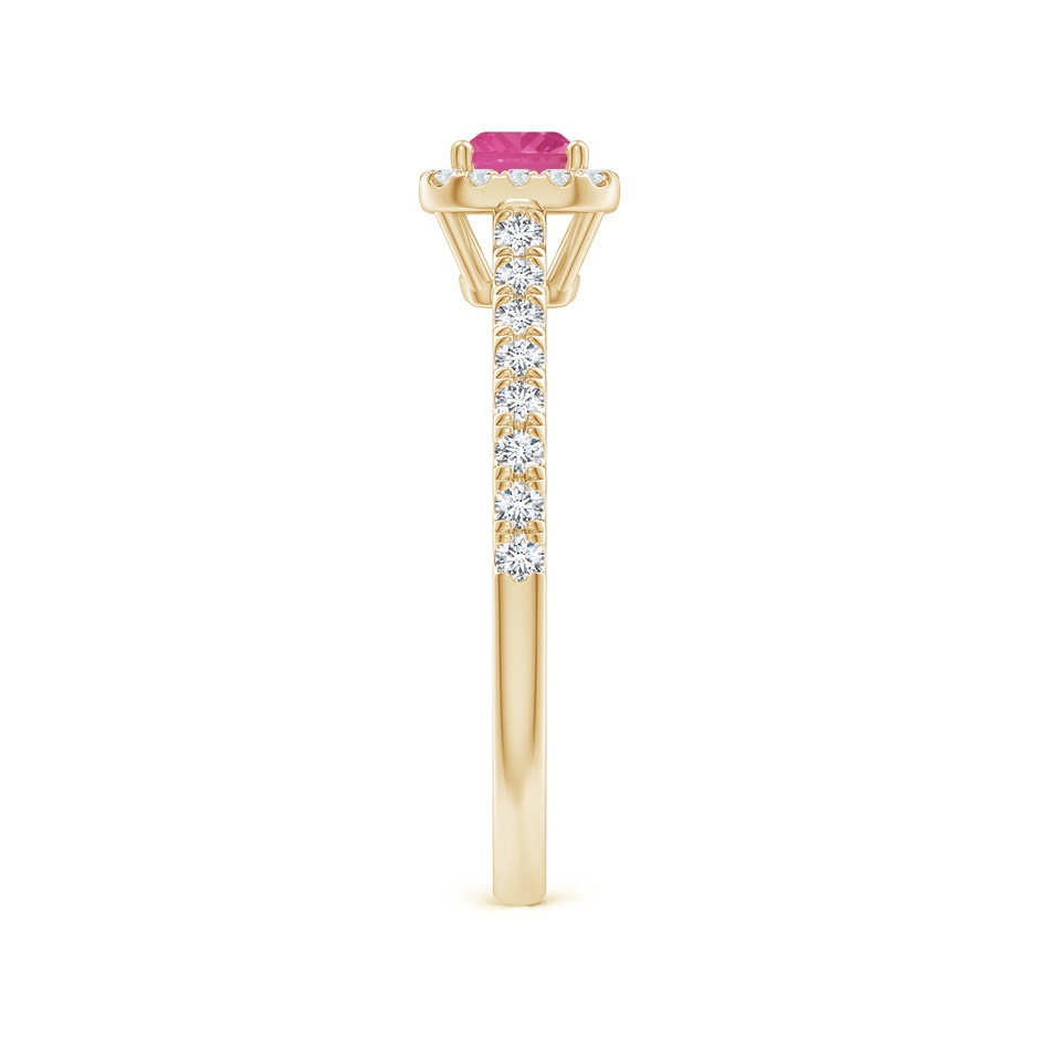6x4mm AAA East West Emerald-Cut Pink Sapphire Halo Ring in Yellow Gold side-2