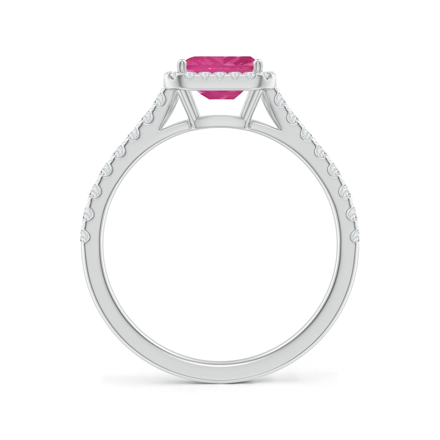 6x4mm AAAA East West Emerald-Cut Pink Sapphire Halo Ring in P950 Platinum - side 3