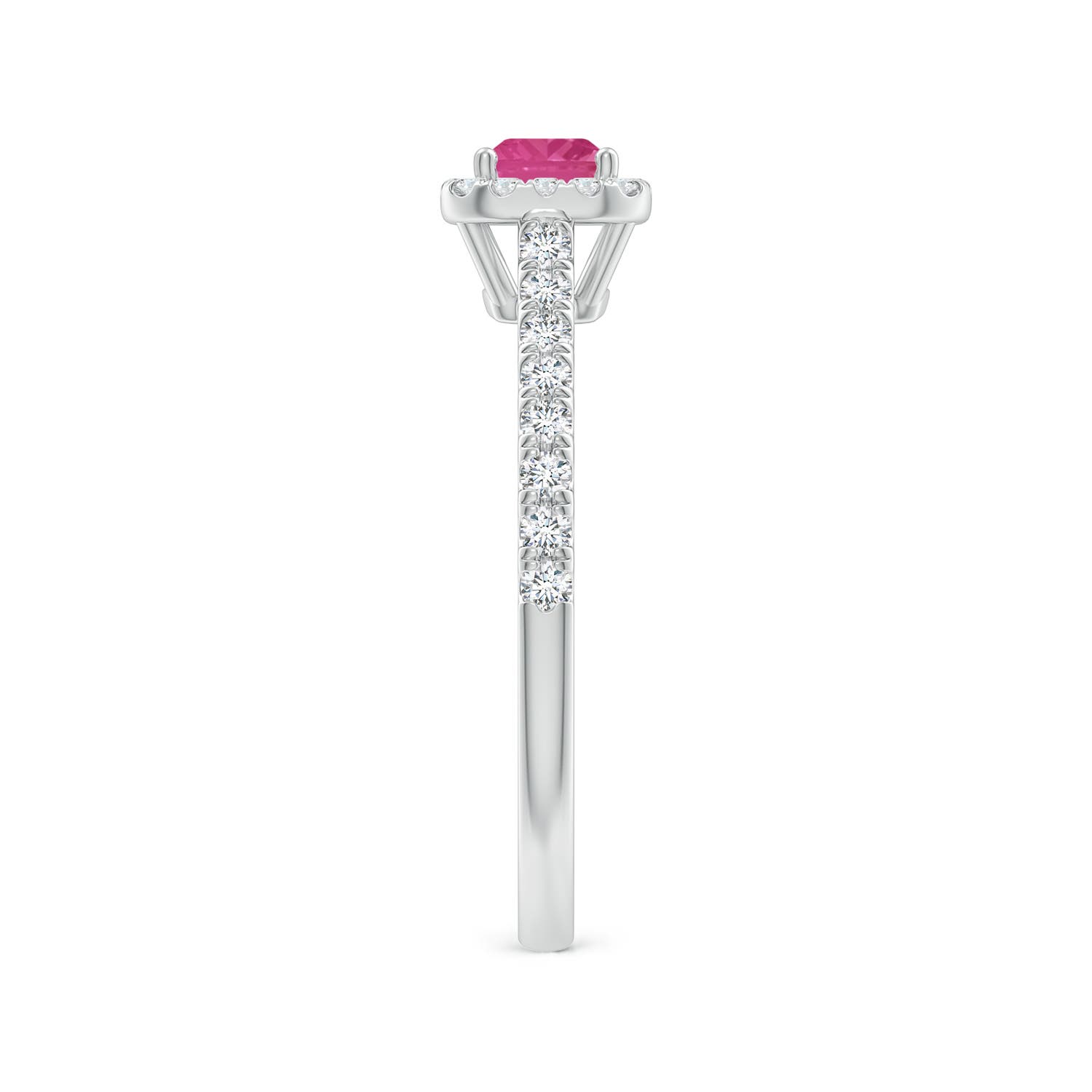 6x4mm AAAA East West Emerald-Cut Pink Sapphire Halo Ring in P950 Platinum - side 5