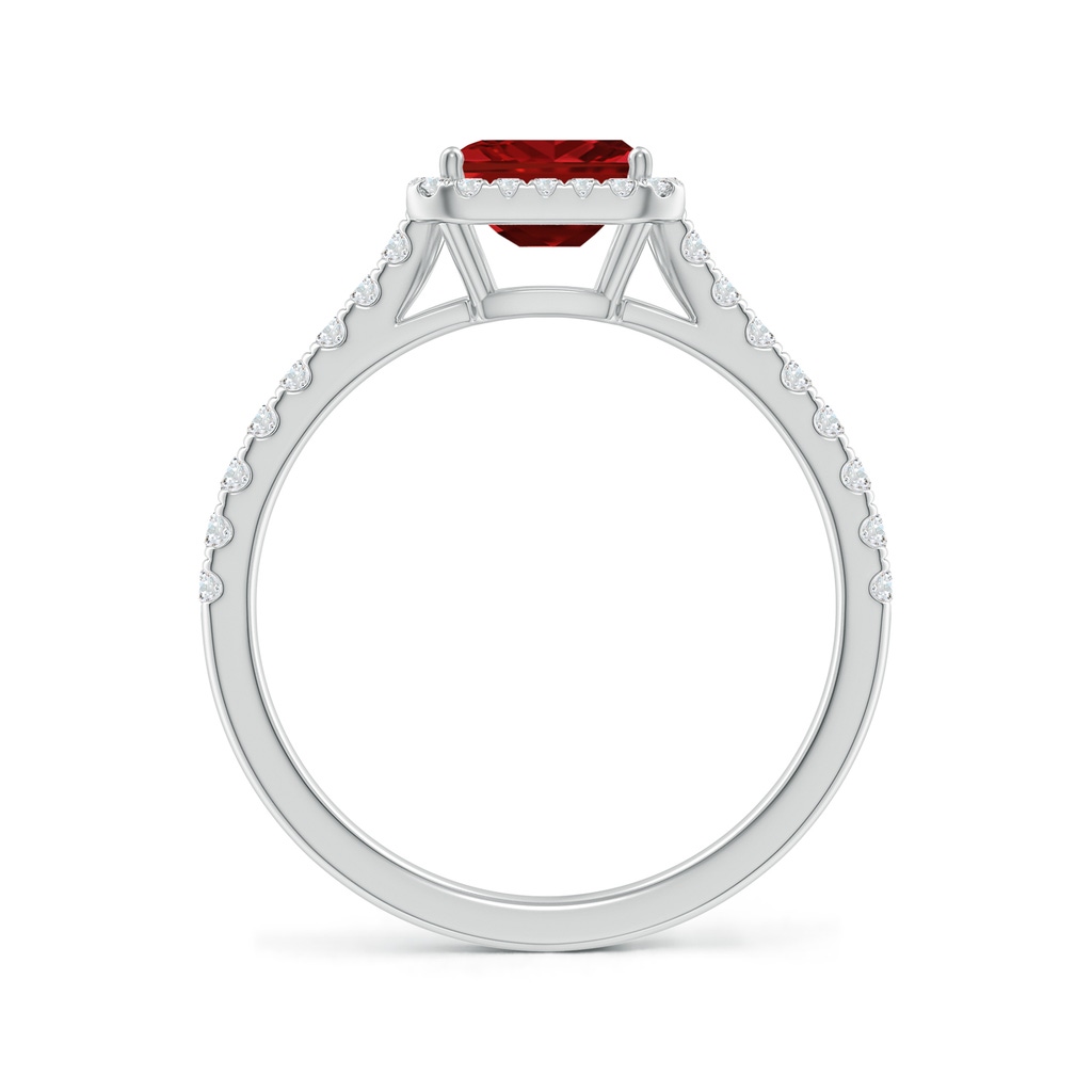 6x4mm AAAA East West Emerald-Cut Ruby Halo Ring in White Gold Side-1