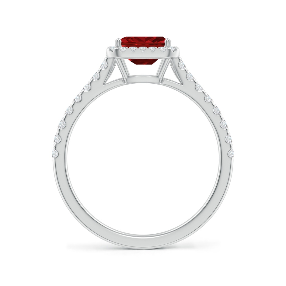 6x4mm Lab-Grown East West Emerald-Cut Ruby Halo Ring in White Gold side-1