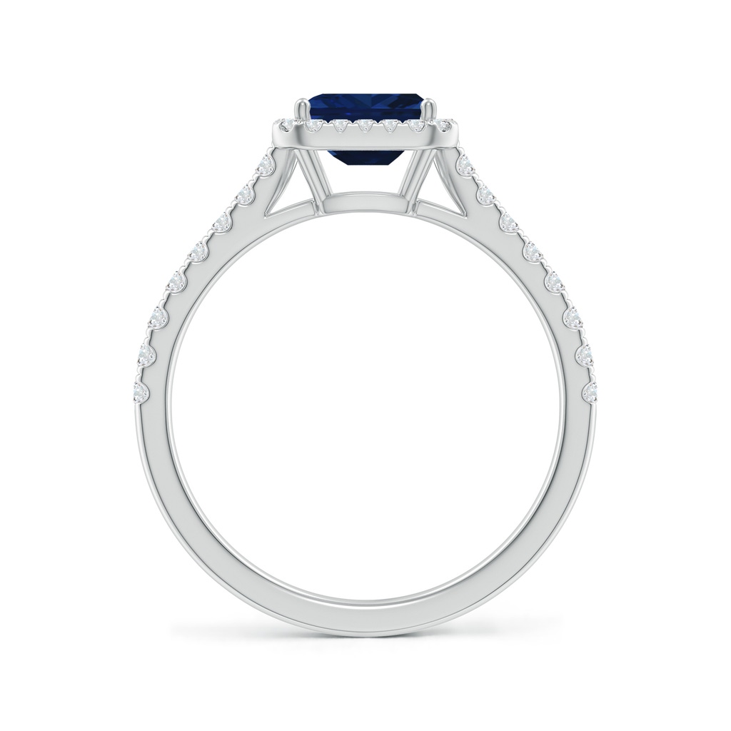 6x4mm AAA East West Emerald-Cut Sapphire Halo Ring in White Gold Side-1