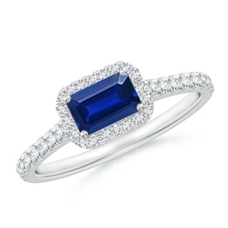 6x4mm AAAA East West Emerald-Cut Sapphire Halo Ring in White Gold