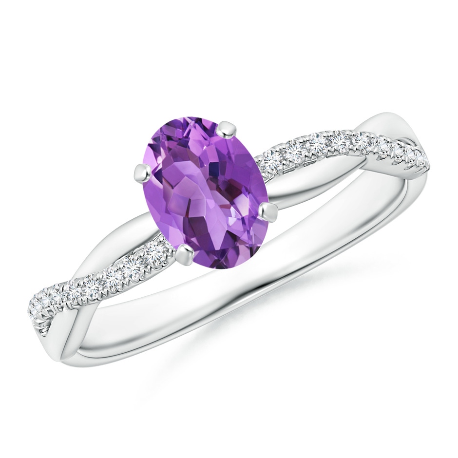 7x5mm AA Oval Amethyst Twist Shank Ring with Diamonds in P950 Platinum 
