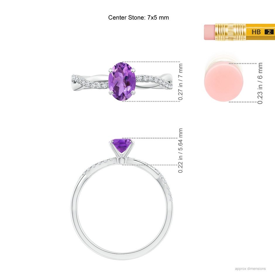 7x5mm AA Oval Amethyst Twist Shank Ring with Diamonds in P950 Platinum ruler