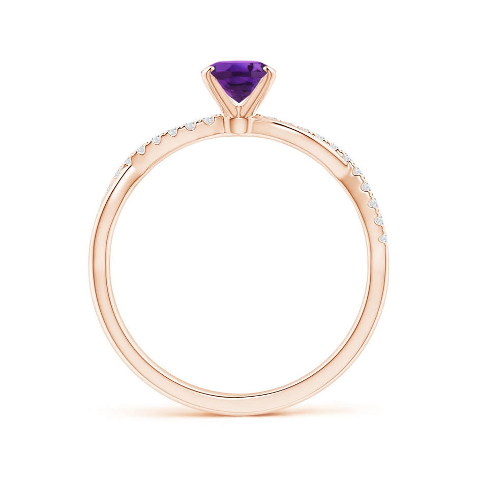 7x5mm AAAA Oval Amethyst Twist Shank Ring with Diamonds in 18K Rose Gold side 199