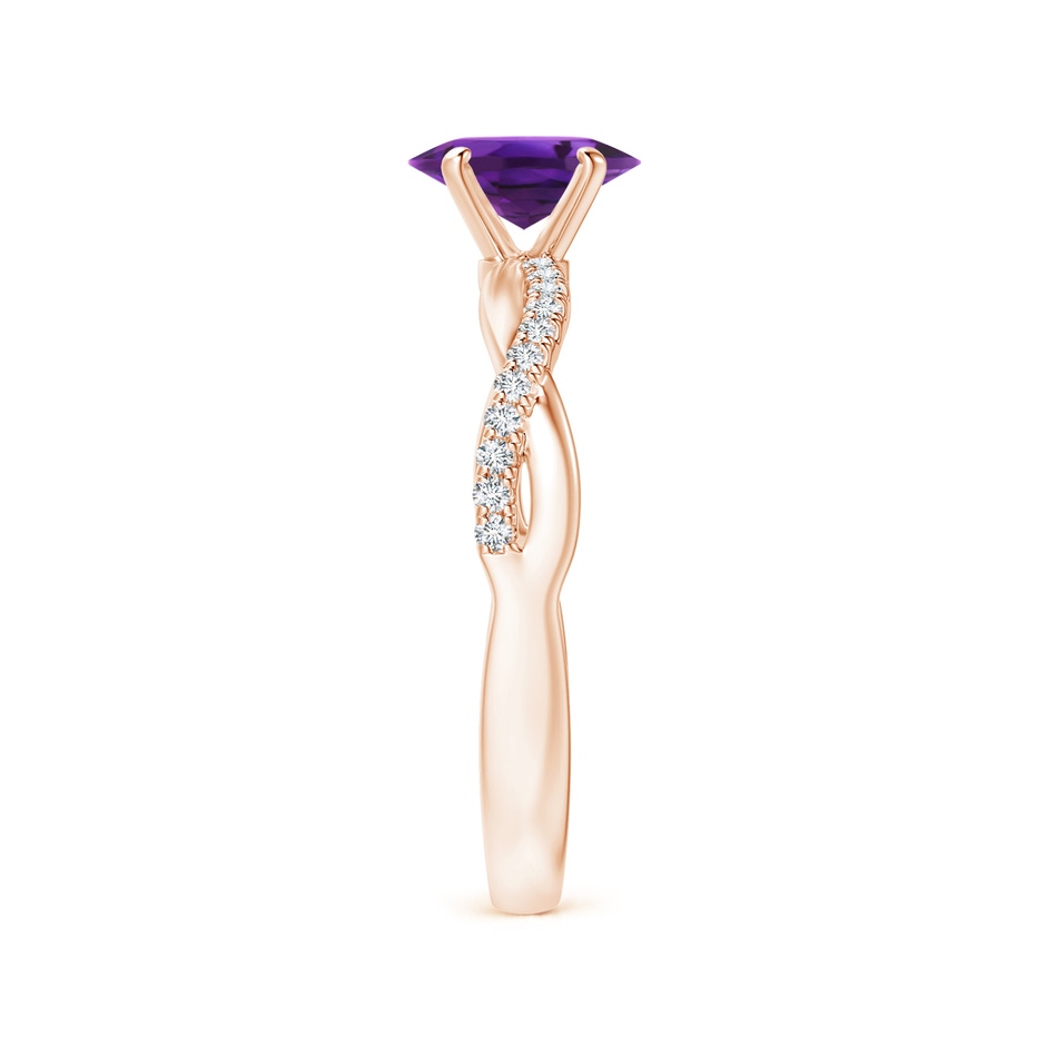 7x5mm AAAA Oval Amethyst Twist Shank Ring with Diamonds in 18K Rose Gold side 299
